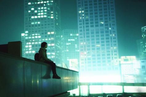 jackie Requiem Of A Dream, Neon City, Midoriya Izuku, Green Neon, Cinematic Photography, Rooftops, Jolie Photo, Bright Lights, City Aesthetic