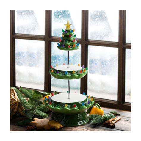 Nostalgic Tree Tiered Plate, Green - Home Seasonal Party & Tabletop - Maisonette Cupcake Plate, Cupcake Tiers Stand, Mr Christmas, Picture Stand, Tabletop Christmas Tree, Christmas Green, Ceramic Christmas Trees, Plate Stands, Christmas Makes