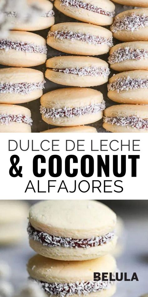 These Dulce de Leche and Coconut Alfajores are a classic Argentinian dessert recipe. Lemon scented corn starch cookies, filled with dulce de leche and rolled in shredded coconut. These Argentinian cookies are a delight to eat, and surprisingly simple to make. If you love all things dulce de leche, you have to try these decadent sandwich cookies. Argentinian Cookies, Peruvian Alfajores Recipe, Starch Cookies, Alfajores Recipe, Summer Baking Recipes, Latin Desserts, Peruvian Desserts, Snowball Cookie Recipe, International Desserts