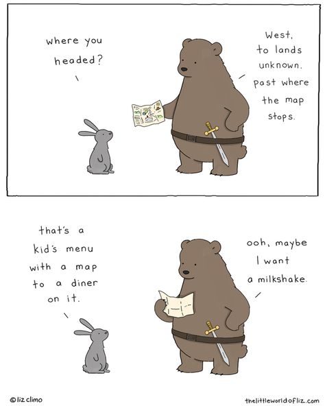 Liz Climo Comics, Liz Climo, Bear And Rabbit, Awkward Yeti, Animal Comics, Funny Animal Comics, Lame Jokes, Cartoon Strip, Animal Illustrations