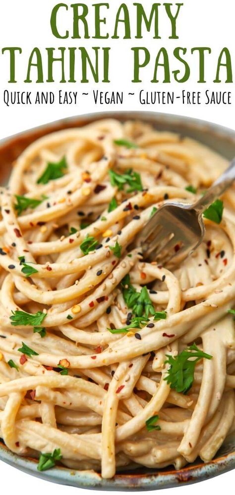 Vegan Tahini Pasta, Tahini Pasta Sauce, Pasta With Roasted Vegetables, Tahini Pasta, Vegan Pasta Sauce, Vegan Sauce, Creamy Vegan Pasta, Vegan Pasta Dish, Tahini Recipe