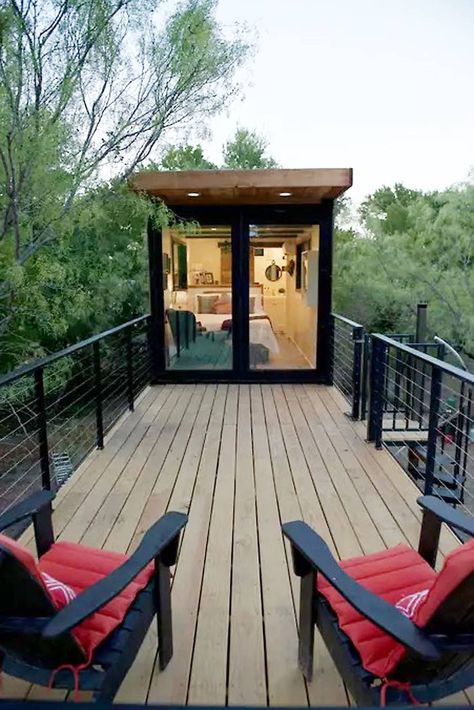 Amos Wheeler Two Story Tiny House, Tiny House Shipping Container, Container Home Designs, Tiny House Vacation, Tiny House Company, Shipping Container Cabin, Container Cabin, Container Buildings, Building A Container Home