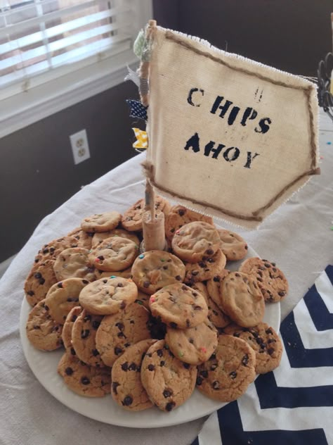 Nautical Snacks Food Ideas, Nautical Party Food Ideas, Nautical Theme Food Ideas, Anchor Party Ideas, Sailor Party Ideas, Cruise Birthday Party Theme, First Birthday Pirate Theme, Nautical Themed Snacks, Cruise Theme Party Food