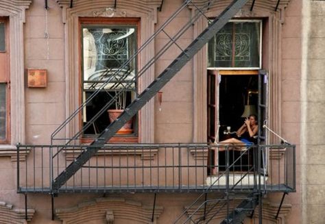 fire escape Jimmy Stewart, San Myshuno, Nyc Girl, Fire Escape, Nyc Life, New York Life, Future Apartment, The Balcony, City That Never Sleeps