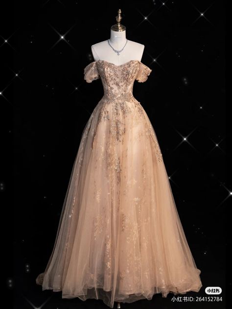 Yule Dress Ball Gowns, Yule Ball Aesthetic Dress, Enchanted Forest Prom Dress, Grad Ball Dress, Beige Ball Gown, Yule Ball Dress Aesthetic, Yule Ball Dress Ideas, Yule Ball Dresses, Beige Prom Dresses