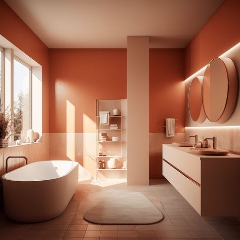 Terracota Bathroom Design, Terracota Bathroom Ideas, Beige Marble Bathroom, Terracotta Bathroom, Organic Modern Bathroom, Loft Bathroom, Orange Bathrooms, Beige Bathroom, Bathroom Color