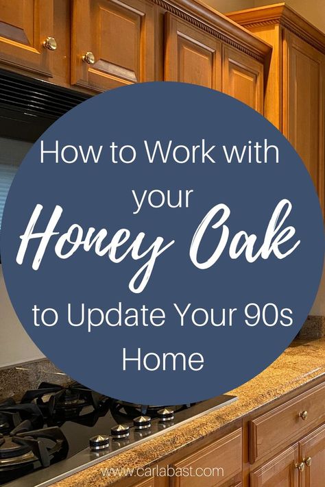 Easy ways to make oak look modern. Oak trim and oak kitchen ideas. Fresh ideas for oak cabinets. Honey oak kitchen ideas. 1990s home remodel ideas. is oak wood out of style? How to make oak cabinets more modern. How do you make oak trim look more modern? How do you modernize a 1990s home? Update a 90s home on a budget. Updating 90s Home before and after. Oak Kitchen Ideas, Updating Oak Cabinets, Honey Oak Trim, Kitchen Cabinets On A Budget, Small Kitchen Colors, Oak Wood Trim, Oak Kitchen Remodel, 90s House, Modern Wood Kitchen