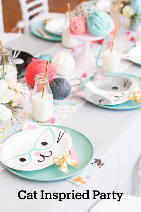 Puppy And Kitten Themed Birthday Party, Cat Adoption Birthday Party, Cat Themed Party Food, Cat Birthday Cake For Kids, Kitten Birthday Party Ideas, Cat Themed Birthday Party Food, Kitten Themed Birthday Party, Caticorn Birthday Party, Cat Cakes Birthday