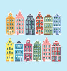 SHARE Dutch Houses Illustration, Scandinavian Houses Exterior, Light Blue Color Background, Netherlands Illustration, Exterior Illustration, Nordic Houses, Blue Color Background, Dutch Houses, Cute Houses