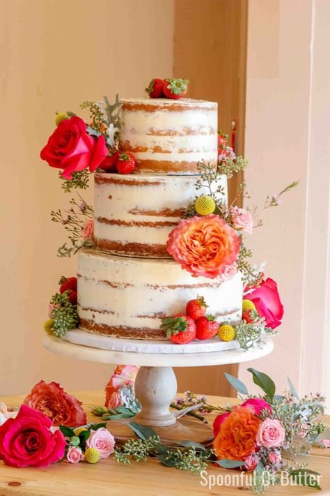 Thinking of doing a homemade rustic wedding cake? I’ve shared all the recipes, timeline, resources, and even what to bring at the venue to make your diy wedding cake experience successful and with less hassle! Simple and easy tutorial to stack and transport the cakes. Wedding Cakes Diy, Strawberry Cream Cheese Filling, Homemade Wedding Cake, Homemade Vanilla Cake, Red Birthday Cakes, How To Make Wedding Cake, Diy Wedding Cake, Cake Kit, Tall Cakes