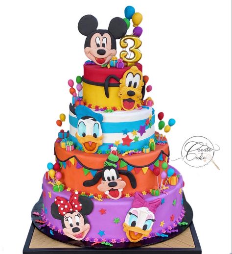 Mickey Mouse & Friends Cake Minnie Mouse And Friends Cake, Mickey Mouse And Friends Cake, Mickey And Friends Cake, Mickey And Minnie Mouse Cake, Mickey Mouse Clubhouse Cake, Mickey Clubhouse, Disney Cake, Disney Birthday Party, Friends Cake