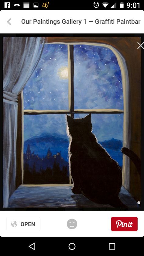 Wallpaper Gatos, Cat Art Painting, Easy Painting Ideas, Canvas For Beginners, Canvas Painting Ideas, Canvas Painting Designs, Hur Man Målar, Night Painting, Art Kits