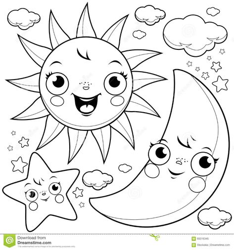 Planet Coloring Pages, Sun Coloring Pages, Shape Coloring Pages, Moon Coloring Pages, Star Coloring Pages, Sun Moon And Stars, Free Coloring Sheets, Mandalas Painting, Cute Sun