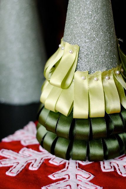 Ribbon Christmas Tree - I'd do red/white/silver and would find some kind of star topper to hide the top of the styrofoam and raw ribbon Ribbon Christmas Tree, Christmas Tree Craft, Ribbon Tree, Shelves Diy, Tree Craft, Ribbon Christmas, Christmas Tree Crafts, Navidad Diy, Budget Diy