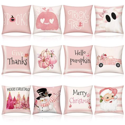 PRICES MAY VARY. 3 Holiday themes for Multiple Occasions: embrace the festive atmosphere with our decorative pillow case, ingeniously designed to cover major festivities; From Thanksgiving to Halloween and Christmas, the themes are broad and inclusive; The package includes 12 pieces of beautiful pillow covers, offering nice quantity value; This allows you to adorn several occasions in your home with thematic pillows Proper Size: the plaid pillow cover is of the suitable size, about 18 x 18 inche Pink Fall Bedroom, Fall Pillow Covers, Pillows Cases, Thanksgiving Pillows, Pink Throw Pillow, Home Decor Pink, Holiday Throw Pillow, Fall Pillow, Plaid Pillow Covers