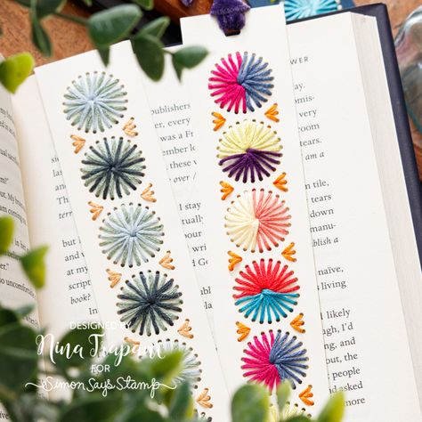 Not a Card with Nina-Marie: Stitched Bookmarks - Simon Says Stamp Blog Stitched Bookmarks, Stitching Dies, Border Background, Simon Says Stamp Blog, Embroidery Cards, Stitching Cards, Paper Bookmarks, Spellbinders Cards, Dmc Embroidery Floss