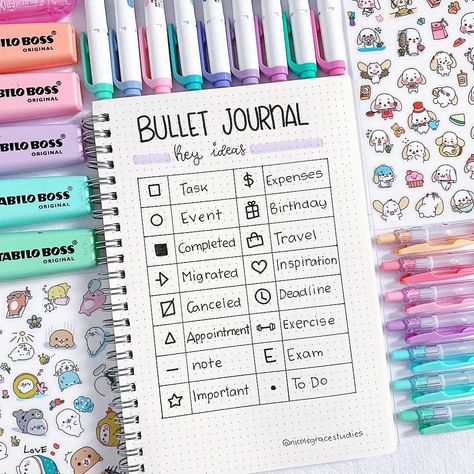 Key page ideas for your bullet journal 💕 this is the very first page that you put in your bullet journal and it tells you what all your… Key Bullet Journal, Journal Key, Bullet Journal Headers, Bullet Journal Key, Bullet Journal Set Up, Key Ideas, Bullet Journal 2019, Bullet Journal Notes, Bullet Journal Mood