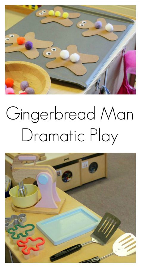 Easy and fun Gingerbread Man activity for kids - great way to incorporate literacy into the dress up center Holiday Activities For Preschoolers, Gingerbread Man Activity, Ginger Breadman, Preschool Gingerbread, Teaching Prek, Dramatic Play Themes, Gingerbread Man Activities, Gingerbread Bakery, Gingerbread Activities