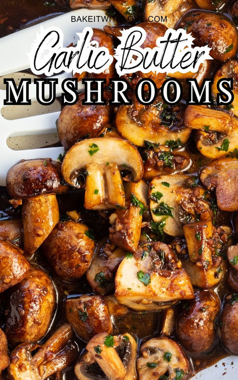 Garlic Butter Mushrooms Button Mushroom Recipes, Caramelized Mushrooms, Rib Dinner, Mushroom Dishes, Easy Garlic Butter, Butter Mushrooms, Prime Rib Dinner, Mushrooms Recipes, Mushroom Side Dishes