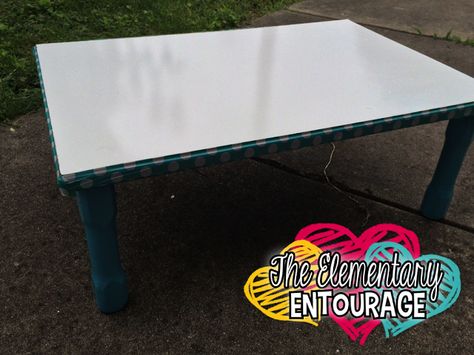 Table makeover with dry erase top. Dry Erase Table, Flexible Seating Classroom, Classroom Style, High School Library, Speech Therapy Resources, Thrift Store Crafts, 2nd Grade Classroom, Diy Classroom, I Knew It