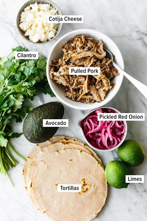 Tacos With Pickled Red Onions, Pulled Pork Tostadas, Tacos Pulled Pork, Copycat Qdoba Pulled Pork, Pulled Pork Street Tacos, Pork Street Tacos, Pork Taco, Pulled Pork Ideas, Pork Tacos Recipes