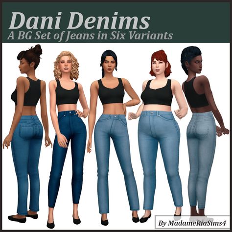 Dani Denims (A Set of 6 Jeans) | MadameRia on Patreon Rolled Jeans, Sims 4 Mm Cc, Rolled Up Jeans, Sims 4 Expansions, Denim Texture, Sims 4 Mm, Sims4 Clothes, Sims 4 Cc Packs, Sims 4 Cas