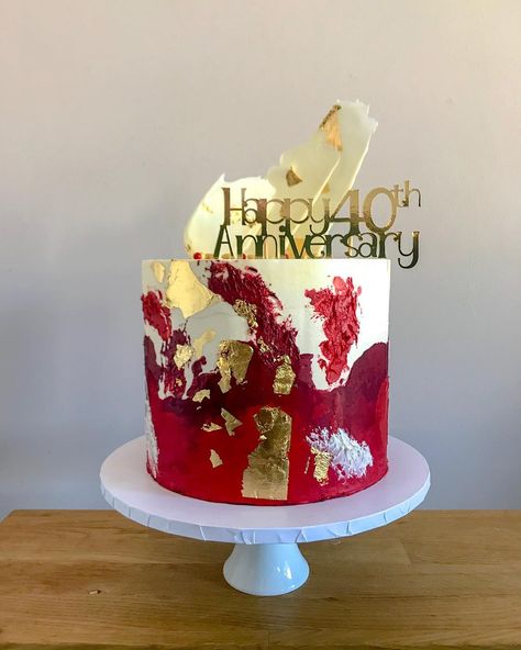 Ruby, Ruby, Ruby!  A White chocolate mud cake, raspberry and white chocolate buttercream with hints of red and gold!  A massive thank you… Red And Gold Cake, White Chocolate Mud Cake, Raspberry And White Chocolate, Cake Raspberry, White Chocolate Buttercream, Chocolate Mud Cake, Red Cake, Mud Cake, Marble Cake