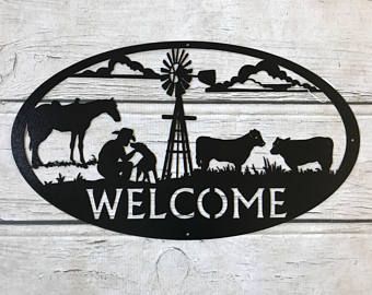 Metal farm signs dxf files | Etsy AU Ranch Metal Signs, Custom Farm Signs, Metal Farm Sign, Farm Entrance, Metal Welcome Sign, Ranch Sign, Plasma Table, Wal Art, Custom Metal Art