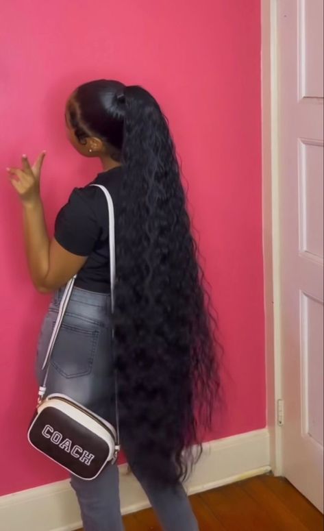 High Wave Ponytail, Ponytail With Added Hair, Straight Pony Tailed Hairstyle, Mid Head Ponytail, Slick Puffy Ponytail Weave, Middle Part Low Curly Ponytail, 2 Long Ponytails With Weave, Long Ponytail Styles, Blonde Weave Ponytail