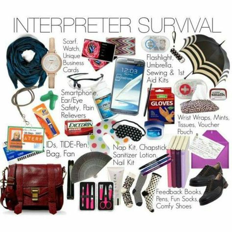 Interpreter survival items Asl Grammar, Learn Asl, Asl Interpreter, Sign Language Interpreter, British Sign Language, Asl Learning, Talk To The Hand, Survival Bag, Deaf Culture