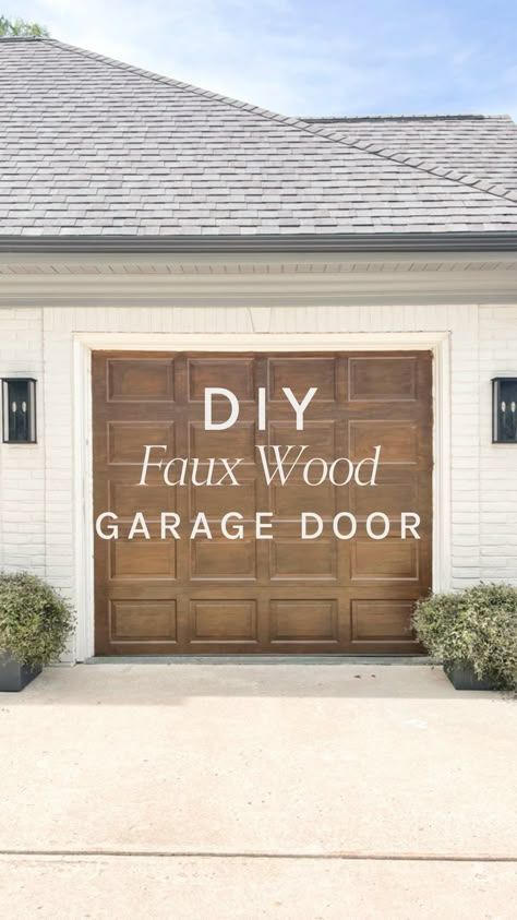 DIY Faux Wooden Garage Doors! One of my favorite projects to date, this DIY made a HUGE impact on the curb appeal of my home. One year… | Instagram Paint Metal Garage Door To Look Like Wood, Redo Garage Door, Painting Garage Doors To Look Like Wood, Can You Paint A Garage Door, Wood Painted Garage Door, Diy Outside Home Improvement, How To Make Garage Door Look Like Wood, Fake Wood Garage Doors, How To Paint A Garage Door To Look Like Wood