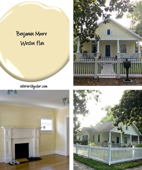 Benjamin Moore Most Loved Yellow Paint Colors - Interiors By Color. BENJAMIN MOORE WESTON FLAX Benjamin Moore Philadelphia Cream, Benjamin Moore Weston Flax Bedrooms, Yellow Benjamin Moore Paint Colors, Yellow Paint Interior, Yellow Rooms Ideas, Exterior Yellow Paint Colors For House, Yellow House Colors, Benjamin Moore Weston Flax Living Room, Weston Flax Benjamin Moore