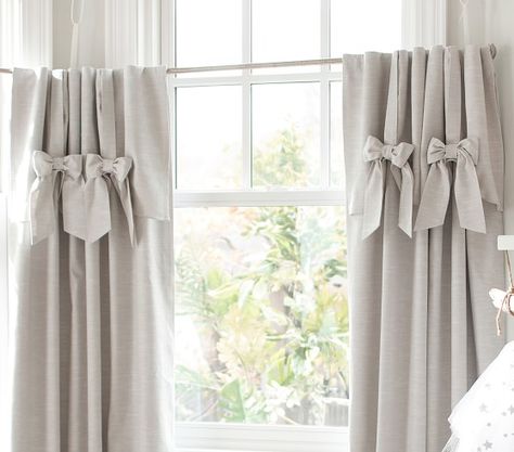 Evelyn Linen Blend Bow Valance Kids Blackout Curtain | Pottery Barn Kids Bow Curtains, Kids Blackout Curtains, Blackout Curtains Bedroom, Unique Curtains, Plain Curtains, Small Bedroom Designs, Dreams Beds, Dark Furniture, Farmhouse Decor Living Room