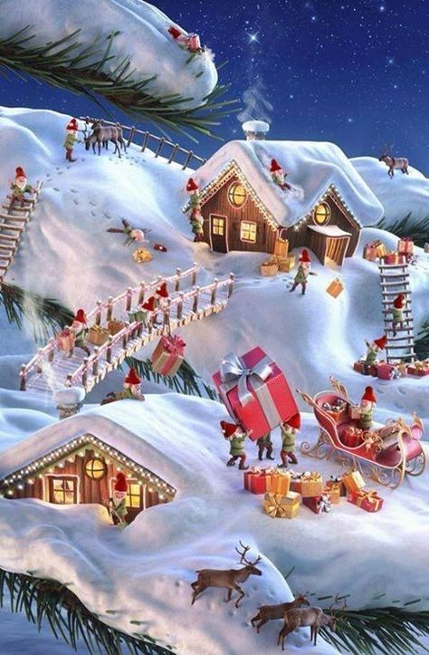 North Pole Battery Wallpaper, Cer Nocturn, Wallpaper Video, Christmas Scenery, Pinterest Video, Christmas Village Display, Vintage Christmas Images, Pinterest Home, Animated Christmas