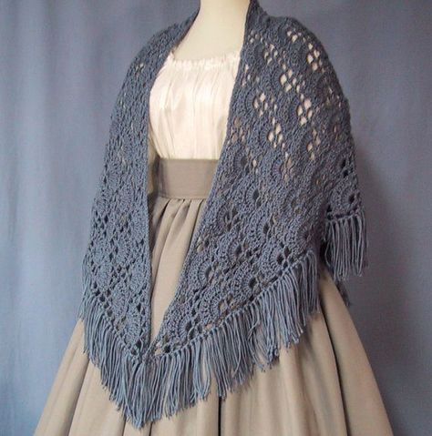 Pioneer Fashion, Historical Knitting, Victorian Shawl, Blue Shawl, Old Fashion Dresses, Country Blue, Victorian Clothing, Historical Costume, Historical Dresses