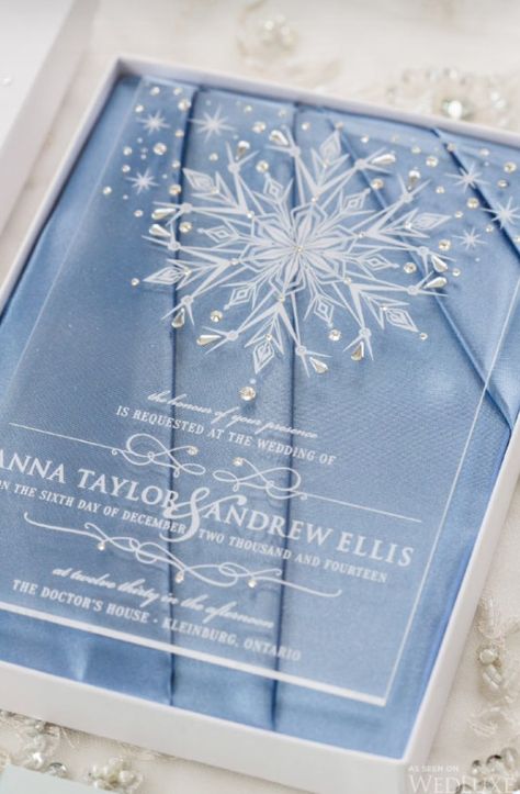 Wedding invitation Frozen Wedding Theme, Winter Wedding Stationery, Winter Wonderland Wedding Theme, Frozen Wedding, Wonderland Wedding Theme, Snowflake Wedding, Wedding Themes Winter, Winter Wedding Invitations, Acrylic Wedding Invitations