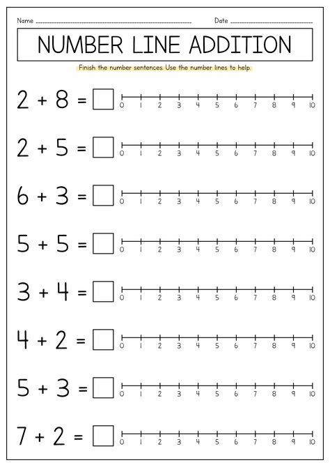 Number Lines Kindergarten, Mathematics Worksheets For Kindergarten, Addition With Number Line, Number Line Addition, Math Number Cards, Subtraction Kindergarten, Addition Kindergarten, Cvc Words Kindergarten, Reading Comprehension Kindergarten