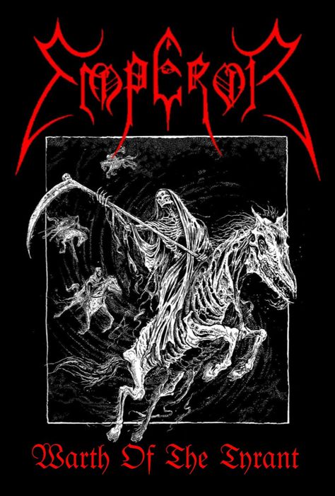 "Wrath of the Tyrant" is the first demo album by the Norwegian black metal band "Emperor". It was recorded in May 1992 and self-released by the band shortly after. Norwegian Black Metal, Arte Heavy Metal, Metal Posters Art, Black Metal Art, Punk Poster, Heavy Metal Art, Goth Wallpaper, Metal Tattoo, Under Your Spell