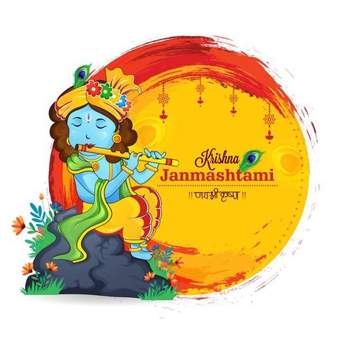 Happy krishnmashtami and lord krishna | Premium Vector #Freepik #vector #floral #character #celebration #happy Janmashtami Image, Janmashtami Pictures, House Temple, Happy Janmashtami Image, Janmashtami Images, Krishna Lord, Happy Krishna Janmashtami, Flag Images, Happy Krishna