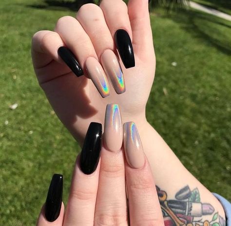 Nails Lavender, Lavender Nails, Black Nail Art, Silver Nail, Purple Nail, Blue Nail, Nails Long, Holographic Nails, Dope Nails