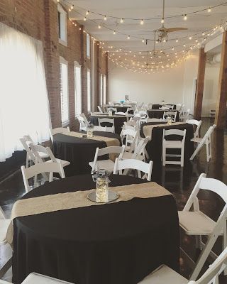 Black Tablecloth Burlap Runner Burlap Table Settings, Black Tablecloth Wedding, Budget Friendly Wedding Centerpieces, Downtown Wilmington Nc, Wedding Rehearsal Dinner Decorations, Burlap Party, Burlap Runner, Burlap Runners, Black Tablecloth