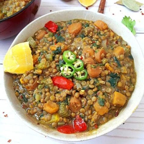 Moroccan Lentil Stew - Instant Pot - Profusion Curry Meals Under 200 Calories, Moroccan Lentil, Moroccan Soup, Vegetarian Stew, Comfort Dinner, Wfpb Recipes, Lentil Stew, Vegan And Gluten Free, Easy Delicious Recipes