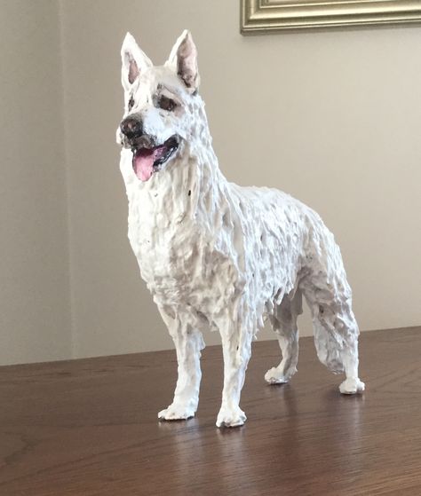 Paper mâché Long haired German Shepherd. Joanna Warburton Paper Casting, Long Haired German Shepherd, Paper Mache Animals, Polymer Clay Dragon, Clay Dragon, Paper Mache Sculpture, Paper Mache Crafts, Scrap Wood Projects, Papel Mache