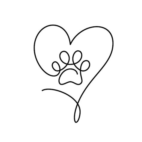 Cat or dog paw with big heart in continu... | Premium Vector #Freepik #vector #paw-logo #dog-logo #paw #cat-foot One Line Paw Print, Paw Illustration Dog, Paws Heart Tattoo, Paw Print Line Drawing, Heart And Dog Paw Tattoo, Paw Tattoo Simple, Cat Paw Line Art, Heart Paw Tattoo, Paw Line Tattoo