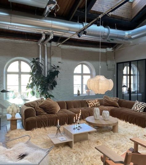 Large Art Decor, Huge Sofa Living Room, Soft Brutalism Interior, Neutral Living Room Boho, Huge Living Room Ideas, Huge Sofa, Living Room Boho Chic, Living Room Boho, Dream Interior