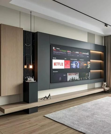 Minimal Tv Wall Design, Tv Panel Design Modern Luxury, Latest Tv Unit Design Modern, Luxury Tv Wall, Backdrop Tv, Feature Wall Living Room, Dnevna Soba, Living Room Wall Units, Latest Living Room Designs