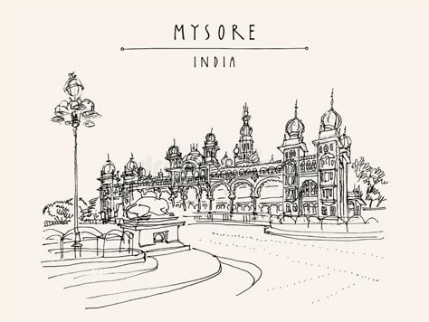 Bangalore Palace, Mysore Dasara, Calm Landscape, Cityscape Drawing, Mysore Palace, Travel Journal Pages, Buddha Art Drawing, Modern Art Canvas Painting, Indian Illustration