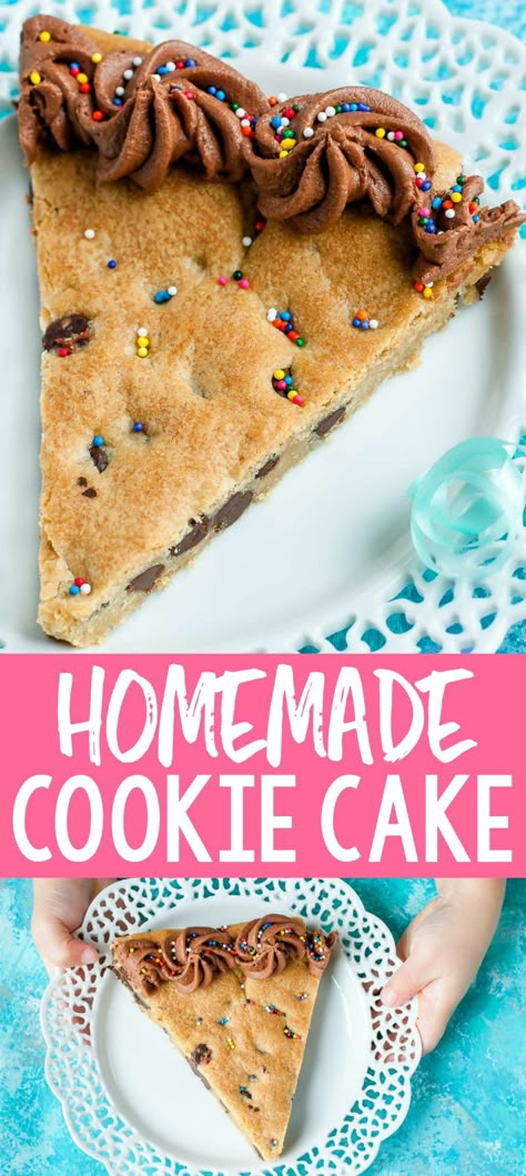 Best Cookie Cake, Homemade Cookie Cake, Homemade Cookie Cakes, Cookie Homemade, Cookies Monster, Cake At Home, Homemade Cookie, Chocolate Chip Cookie Cake, Cake Diy