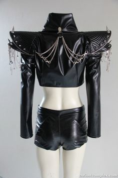 Black Cropped Jacket, Zipper Fashion, Apocalyptic Fashion, Studded Jacket, Production Design, Custom Jacket, Steam Punk, Cropped Jacket, Dark Fashion