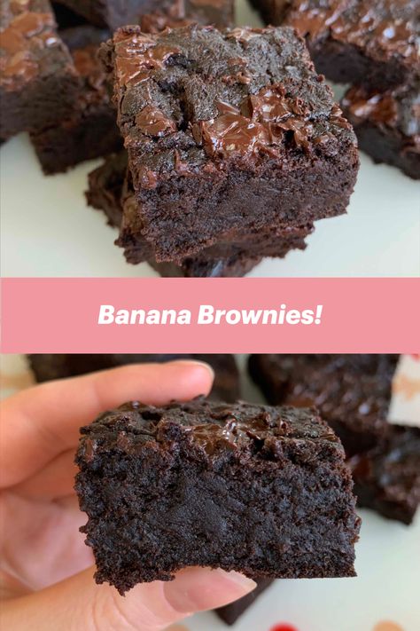 Banana Chocolate Brownies Easy Recipes, Ripe Banana Brownies, Banana Nutella Brownies, Banana Traybake Recipes, Banana Cocoa Brownies, Banana Brownie Cookies, Banana Cocoa Powder Recipes, Easy Banana Brownie Recipe, Brownie Banana Recipes